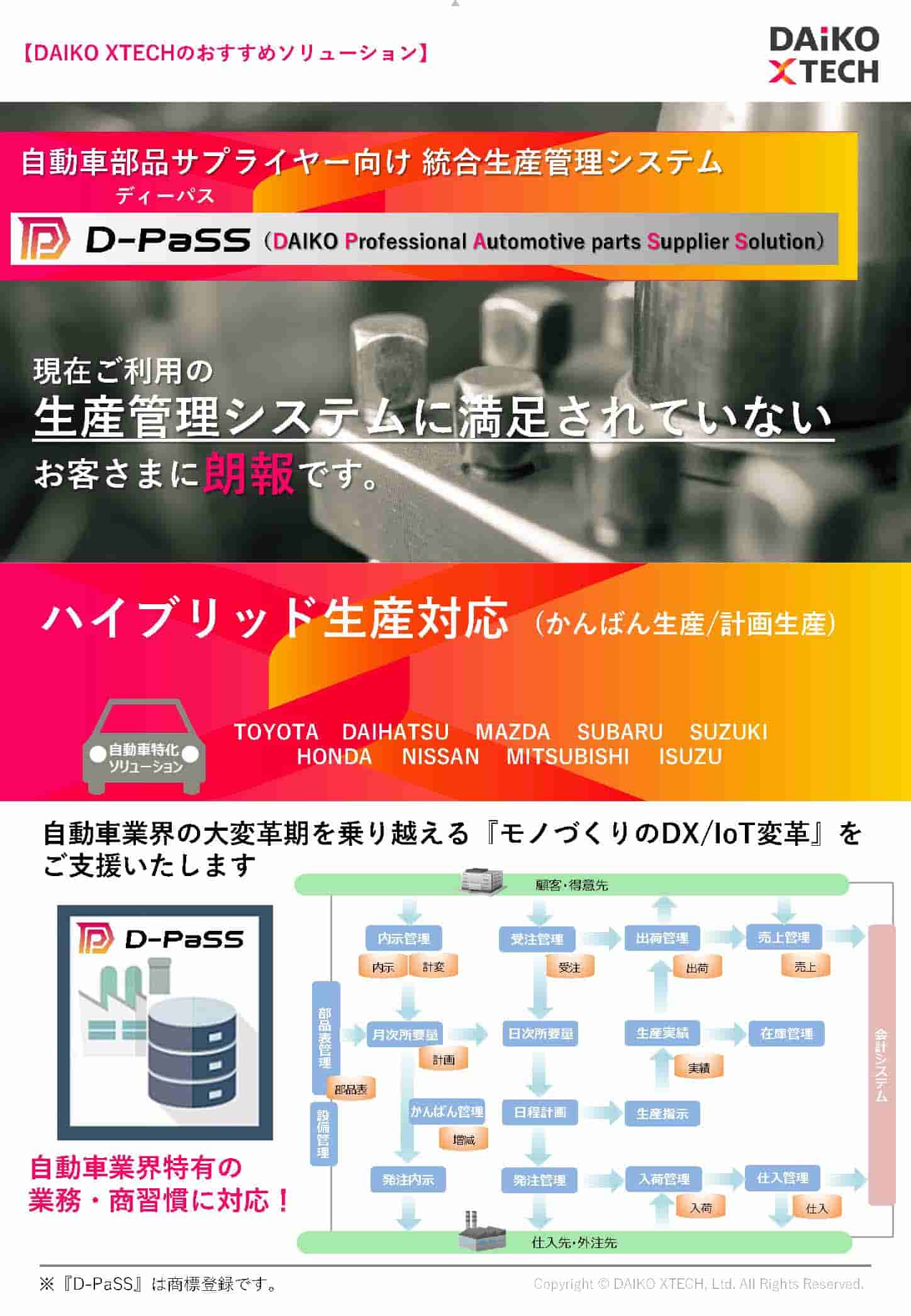 D-PaSS（ディーパス）｜自動車部品サプライヤー向け統合生産管理システム
